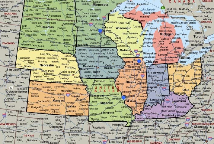 IBT service area map of midwest region